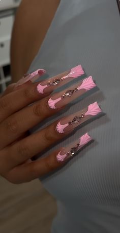 Detailed Nails, Pretty Nail Designs Acrylics, Pink Ombre Nails, Pretty Nail Designs, Exotic Nails, Unique Acrylic Nails