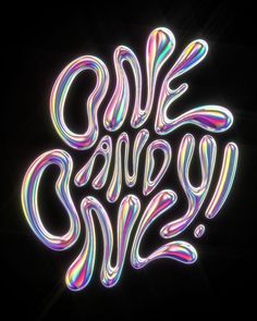 the word one simply is written in neon colors on a black background with bright lights