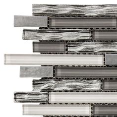 glass and metal mosaic tile backsplashes in silver, white and gray colors