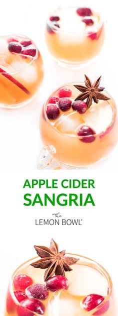 an apple cider sangria is served in glasses with cinnamon and star anise