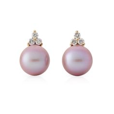 Creating a harmonious blend of timeless beauty and modern-day elegance, these yellow gold earrings pair luminous freshwater cultured pearls with shimmering diamonds. Pink freshwater pearl, 9mm. Diamonds, 0.20ctw. 14-karat yellow gold. Pierced only. 1/2"L.