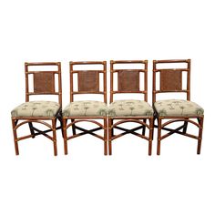 set of four bamboo chairs with upholstered seats