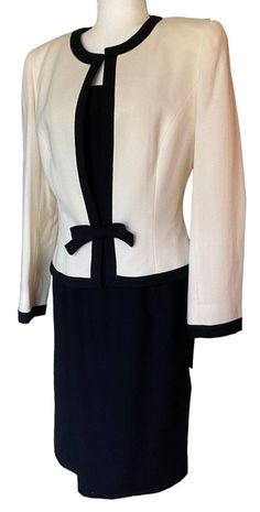 "This vintage Constance Saunders sheath dress and jacket set is a must-have for any vintage clothing enthusiast. The timeless style of this wool dress with a matching jacket is perfect for any occasion. The dress features a flattering sheath silhouette that accentuates the curves while the jacket adds an extra layer of sophistication. The dress and jacket are lined, made in the USA. The quality on this item is top quality. The dress is suitable for women who appreciate classic vintage clothing. Fitted Vintage Career Blazer, Vintage Fitted Blazer For Career, Fitted Vintage Blazer For Career, Dress With Jacket Outfit Classy, Dress With Jacket Outfit, Dress And Jacket Set, Diy Office, Dress And Jacket, Office Attire