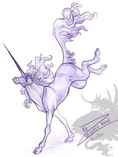 a drawing of a unicorn with a long horn