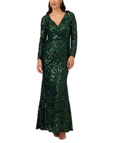 in stock Lace Long Gown, Dresses Sequin, Lace Formal Dress, Sequin Gown, Adrianna Papell Dresses, Mermaid Skirt, Long Sleeve Lace Dress, Mermaid Fashion, Long Gown