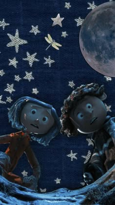 two children looking at the moon and stars