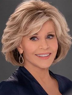 Jane Fonda Hairstyle Blonde Mix Human Hair Blend Heat Ok Wigs Women Soft Natural | eBay Kathy Lee Gifford Hairstyles, Older Lady Haircut, Heavily Layered Hair, Jane Fonda Hairstyles, Layered Haircuts For Medium Hair, Chin Length Hair, Messy Short Hair, Mixed Hair, Mom Hairstyles