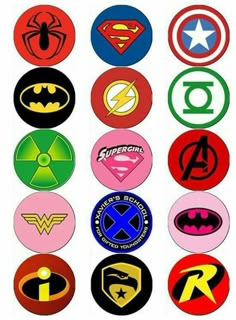 many different logos are shown in the shape of circle shapes, including batman, superman logo and