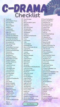 the c - drama checklist is shown in purple and blue