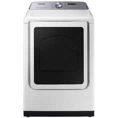 a white electric dryer with the door open