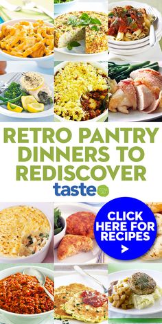 an advertisement for a restaurant called retro pantry dinner to rediscover taste, with images of various dishes