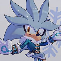 sonic the hedgehog is dressed in blue and holding a snowflake with one hand