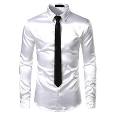 Silk Dress Shirt Tie Set Satin Shirt Men, Silk Shirt Men, Stylish Shirts Men, Satin Shirts, Slim Fit Mens Shirts, Satin Shirt Dress, Dress Shirt And Tie, Silk Satin Dress, Streetwear Shirts