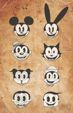 mickey mouse faces with different expressions for each character in the movie, which appears to be drawn