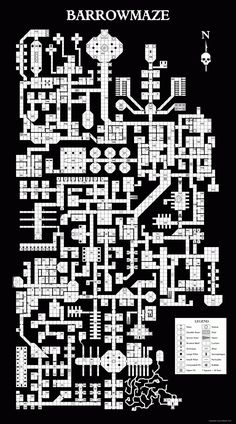 a black and white map with lots of different things in the middle, including buildings