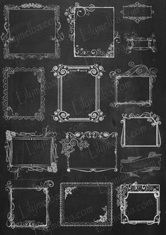 a chalkboard drawing of ornate frames and borders