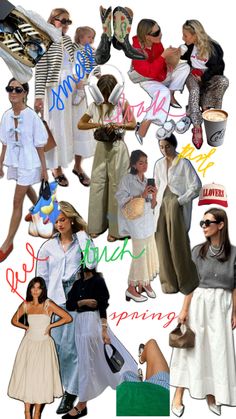 the collage shows many different types of women's clothing