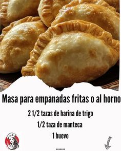 some food is sitting on a plate with the words masa para empanadas frtass o al horro