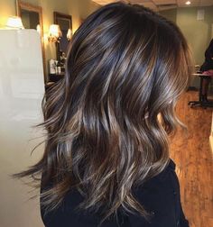 Womens Balayage Hair Brown, Brown Ashy Hair With Highlights, Bayalage Before And After Brunette, Layered Lob With Highlights, Tease Lights Brown Hair, Dark Brown Brunette Hair, Medium Length Brunette With Highlights, Fall Brunette Hair Color 2023, Low Lights For Brown Hair Medium Length