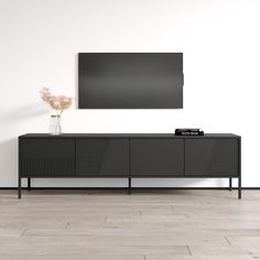 Debora 01 TV Stand - Meble Furniture 70” Tv Console, Tv Stand Inspiration, Gold Tv Stand, Black Tv Console, Tv Stand Modern Design, Modern Tv Stands, Retro Apartment, Tv Console Modern, Modern Media Console