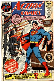 an action comics cover with superman and other characters