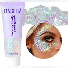 Description: Stand Out At Any Event With Dageda Body Glitter Gel In White. This 50ml Holographic Glitter Gel Features Laser Flash Powder That Changes Color And Luster With Different Angles Of Light. Perfect For Face, Hair, Nails, And More, It Adds A Dazzling Touch To Your Makeup For Festivals, Parties, And Performances. The Chunky Glitter Includes Small Stars, Moons, And Hexagons For A Truly Eye-Catching Effect. New In Packaging With Tags. Ideal For Halloween, Mermaid Cosplay, Or Any Creative Co Makeup For Festivals, Festival Glitter Makeup, Glitter Halloween Makeup, Glitter For Face, Transparent Phone Cases, Halloween Mermaid, Nails Holographic, Gel Makeup, Festival Makeup Glitter