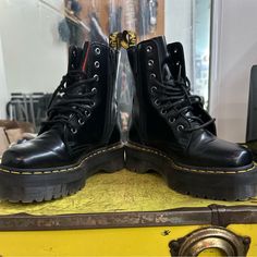 Unleash Your Boldness With Dr. Martens' Jadon Boot. Built On A Commanding 2-Inch Platform Sole, It Features The Iconic Polished Smooth Leather And Signature Airwair Heel Loop. With An Inner Ankle Zip And Goodyear Welt Construction, It's The Epitome Of Durability And Style. Product Code: 15265001. Jadon Boots, Goodyear Welt, Smooth Leather, Size 7, Women Shoes, Boots, Heels, Leather, Women Shopping