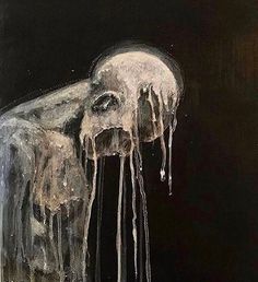 the painting is black and white with icicles hanging from it's sides,