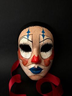 Made to Order .clown Mask. Circus Mask. Halloween Mask. - Etsy Hand Painted Carnival Masks, Handmade Carnival Mask, Fun Full Face Halloween Mask, Fun Full-face Halloween Masks, Full Face Theater Masks For Halloween, Red Full Face Mask For Carnival, Artistic Halloween Costume Masks, Artistic Halloween Mask For Costume Party, Artistic Masks For Halloween Costume Party