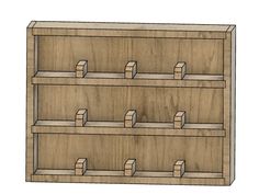 a wooden shelf with four shelves on each side