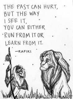 the lion king and the person from it are drawn in black ink on white paper