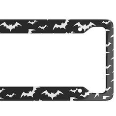 a black and white license plate frame with bats on the front, in an allover pattern