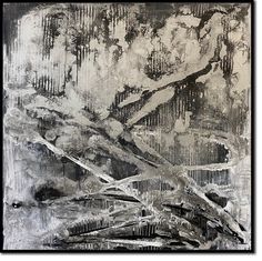 an abstract painting with black and white colors