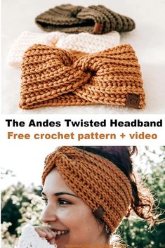 the crochet twisted headband is free pattern and video