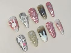 🐰 Get ready to hop into style with our Cute Bunny Nail Art! 🐇 These adorable press-on nails are perfect for adding a touch of whimsy to any look. With a charming pink hue and star charm accent, these nails are the perfect choice for any occasion. 💅 Our press-on nails are expertly crafted for easy application and long-lasting wear. Whether you're heading to a party, a date night, or just want to elevate your everyday style, these bunny-themed nails will surely turn heads and spark conversation Bunny Nails Designs, Megan Nails, Bunny Nail Art, Nails Star, Press On Nails Pink, Bday Nails, Themed Nails, Adopt Idea, Bunny Nails