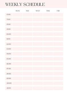 a pink and white printable weekly schedule for the week, with numbers on it