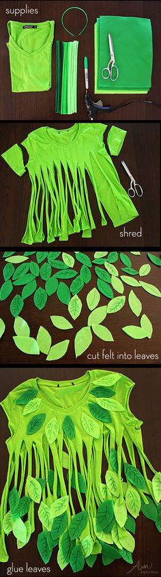 the instructions for how to make a neon green dress with leafy leaves on it