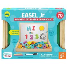 an easer with magnetic letters and numbers on the front, in a cardboard box