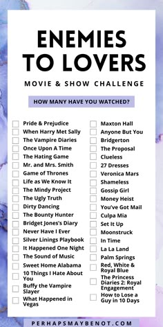 the ultimate movie and show challenge checklist is shown in blue flowers with text that reads,