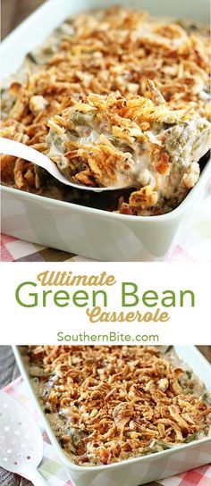 the ultimate green bean casserole is ready to be eaten and served for lunch