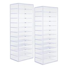 two clear shelvings with drawers on each side