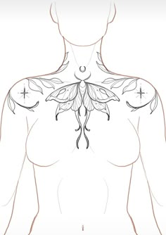 a woman's chest with leaves on it and the outline of her breast area