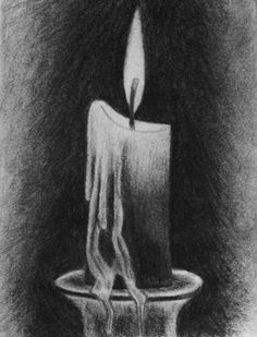 a drawing of a lit candle on a plate