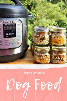 instant pot dog food recipe in front of an instant pot with the words instant pot on it