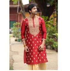 Gents Kurta, Dupion Silk, Fabric Art, Bridal Looks, Cold Shoulder Dress, Silk, Fabric, Dresses, How To Wear