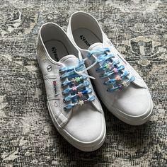 Never Worn But Some Scuffs Size 41.5 (Equivalent To A 10) Shoe Lace Beads, Superga Shoes, Lace Sneakers, Shoe Inspo, Shoe Lace, Beaded Lace, Womens Shoes Sneakers, Shoe Laces, Shoes Sneakers