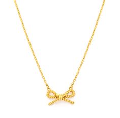 Add some charm to your outfit with the Mini Rope Bow Necklace. Crafted in 14 Karat gold, this dainty necklace is perfect for layering. The trendy coquette style bow and diamond cut cable chain give it a playful touch. A great gift for any occasion with adjustable length options. Metal: Solid 14 Karat Gold Dimensions: Bow 12.0mm X 6.0mm Chain: 18" Diamond Cut Cable Chain 1.0mm width with jump rings at 16" & 17" inches to adjust length. Components: Spring Ring Clasp Stone Earrings Studs, Kids Bangles, Teen Jewelry, Colored Stone Rings, Coquette Style, Baby Earrings, Kids Bracelets, Bow Necklace, Kids Necklace