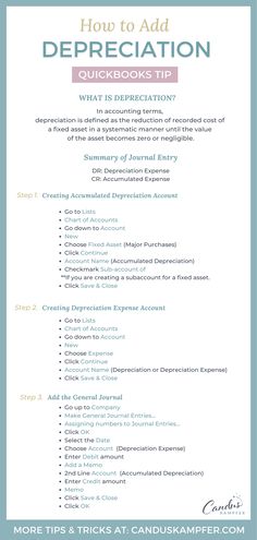 How to Add Depreciation in QuickBooks Adjusting Entries Accounting, Quickbooks Tips Cheat Sheets 2023, Accounting Depreciation, Quickbooks Online Tips Cheat Sheets, Accounting For Beginners, Quickbooks Online Cheat Sheet, Quickbooks Tips Cheat Sheets, Learning Quickbooks, Quickbooks Tips