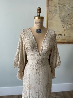 Sandy Beige Vintage Lace Wedding Dress, Gypsy Wedding Dress, Bohemian Lace Dress,deep V Wedding Dress,boho Dress, Bell Sleeve Dress - Etsy Wedding Dress For 30 Year Old Brides, Wedding Dress Earthy, Traditional Mexican Wedding Dress Mexico, Boho Crochet Wedding Dress, 70s Themed Wedding Dress, Love Sleeve Wedding Dress, Boho Whimsical Wedding Dress, Stevie Nicks Wedding Dress, Whimsigoth Wedding Dress