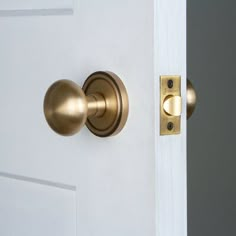 an open door with a brass handle on it